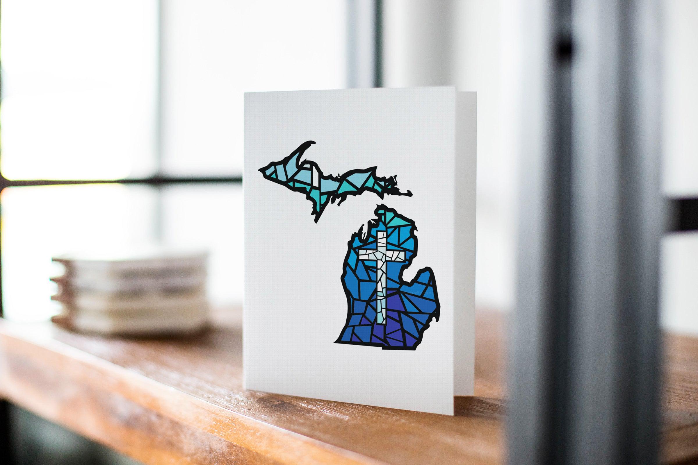Michigan Stained Glass Cross Greeting Card