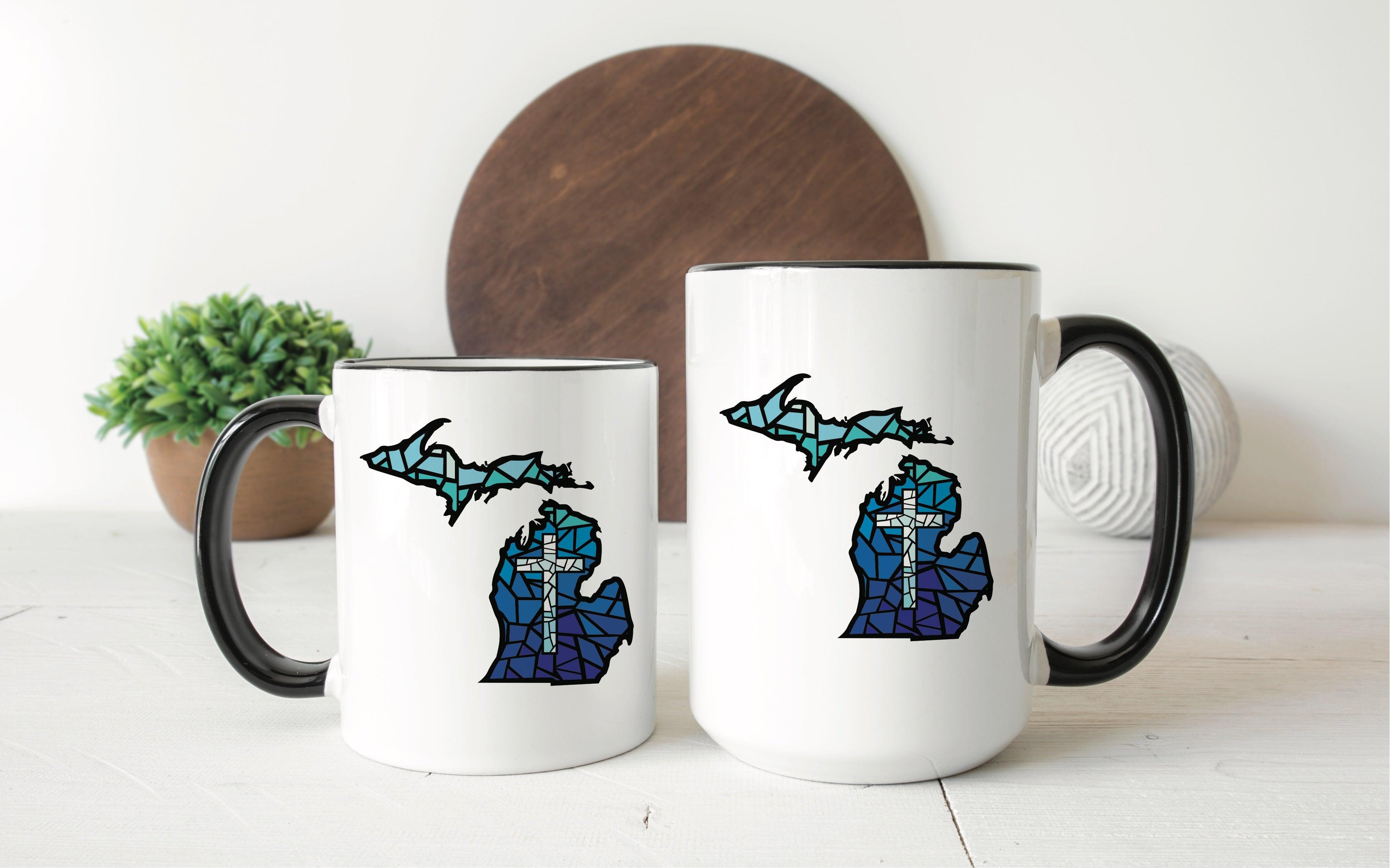 Michigan Stained Glass Cross Mug