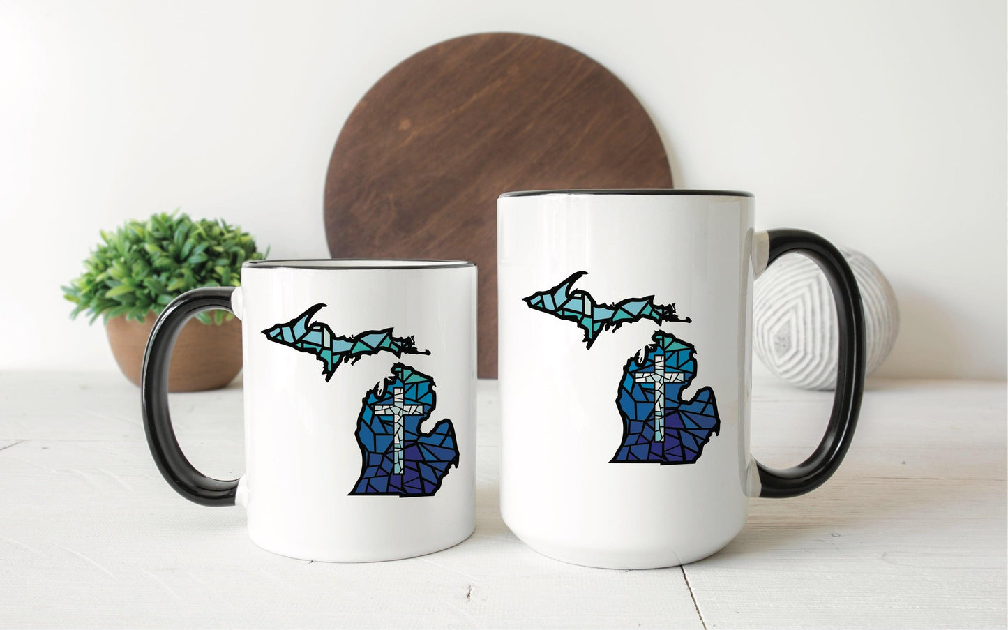Stained Glass Cross - Michigan - Mug
