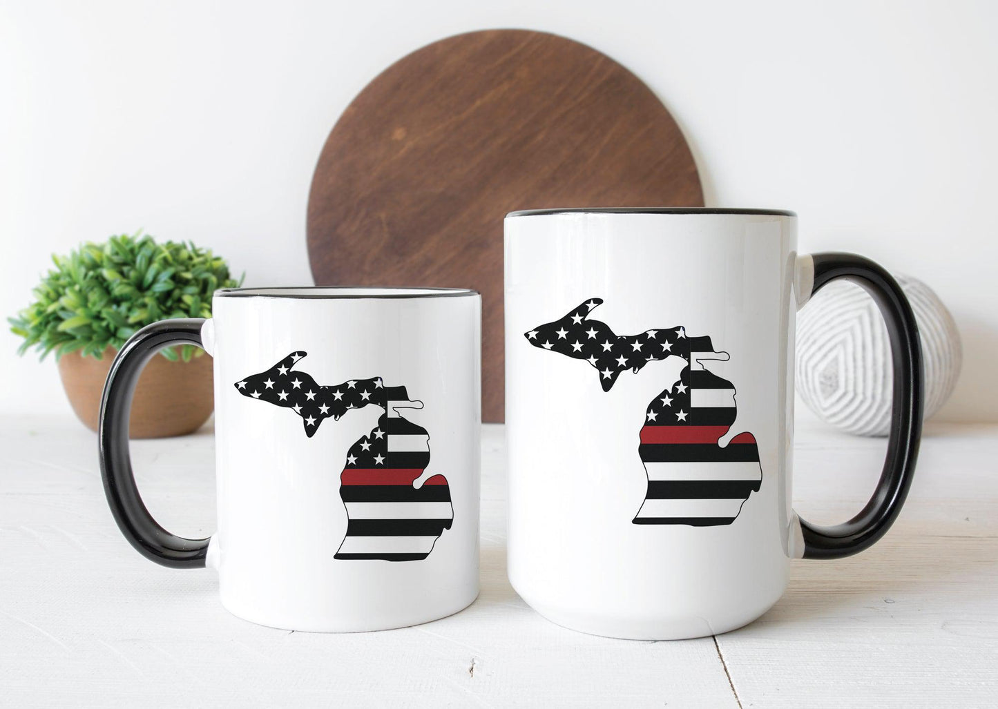 American Flag - Red Line - Michigan - Mug