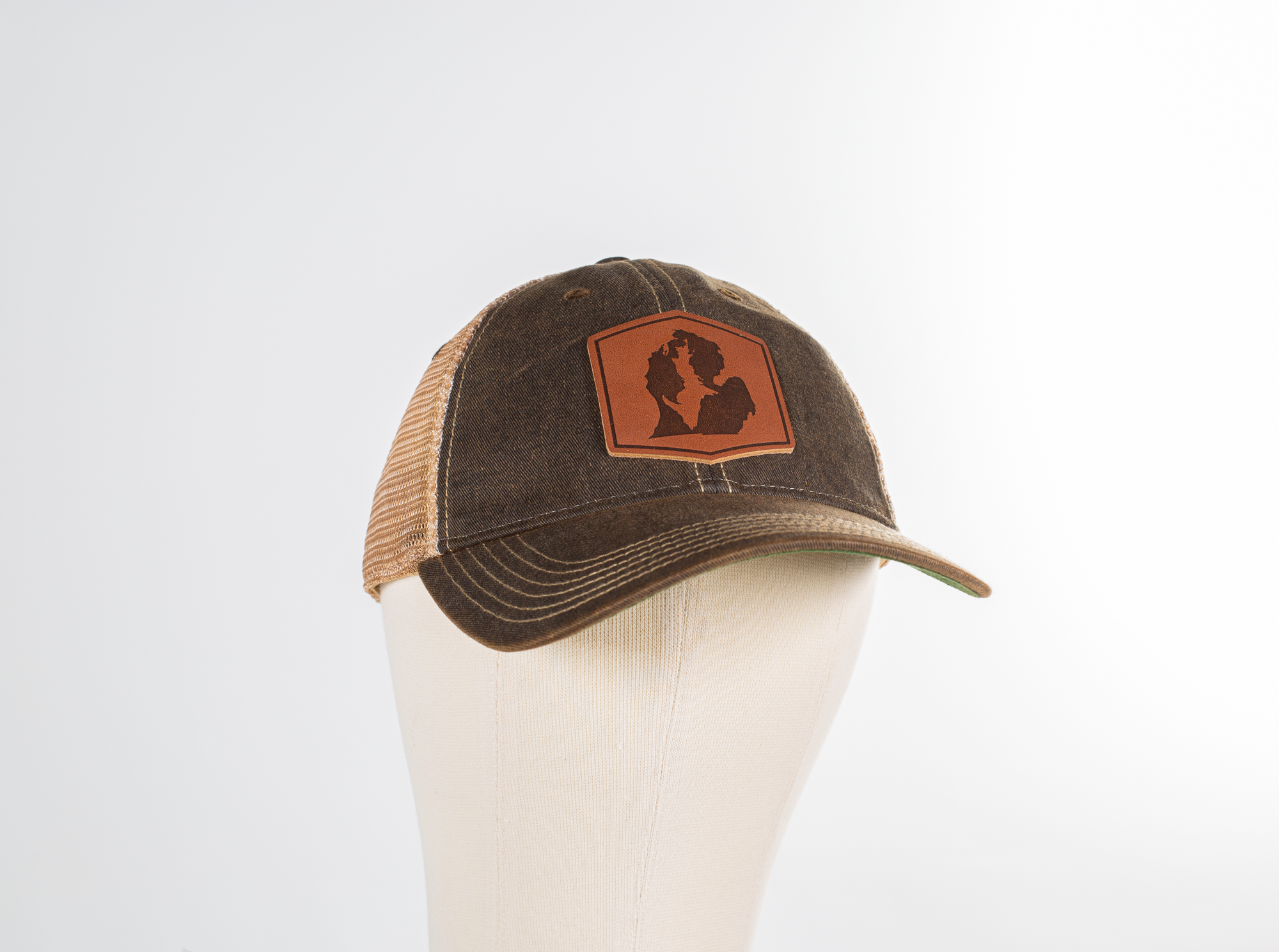 Upper Peninsula Inside Lower Michigan Leather Patch Hat