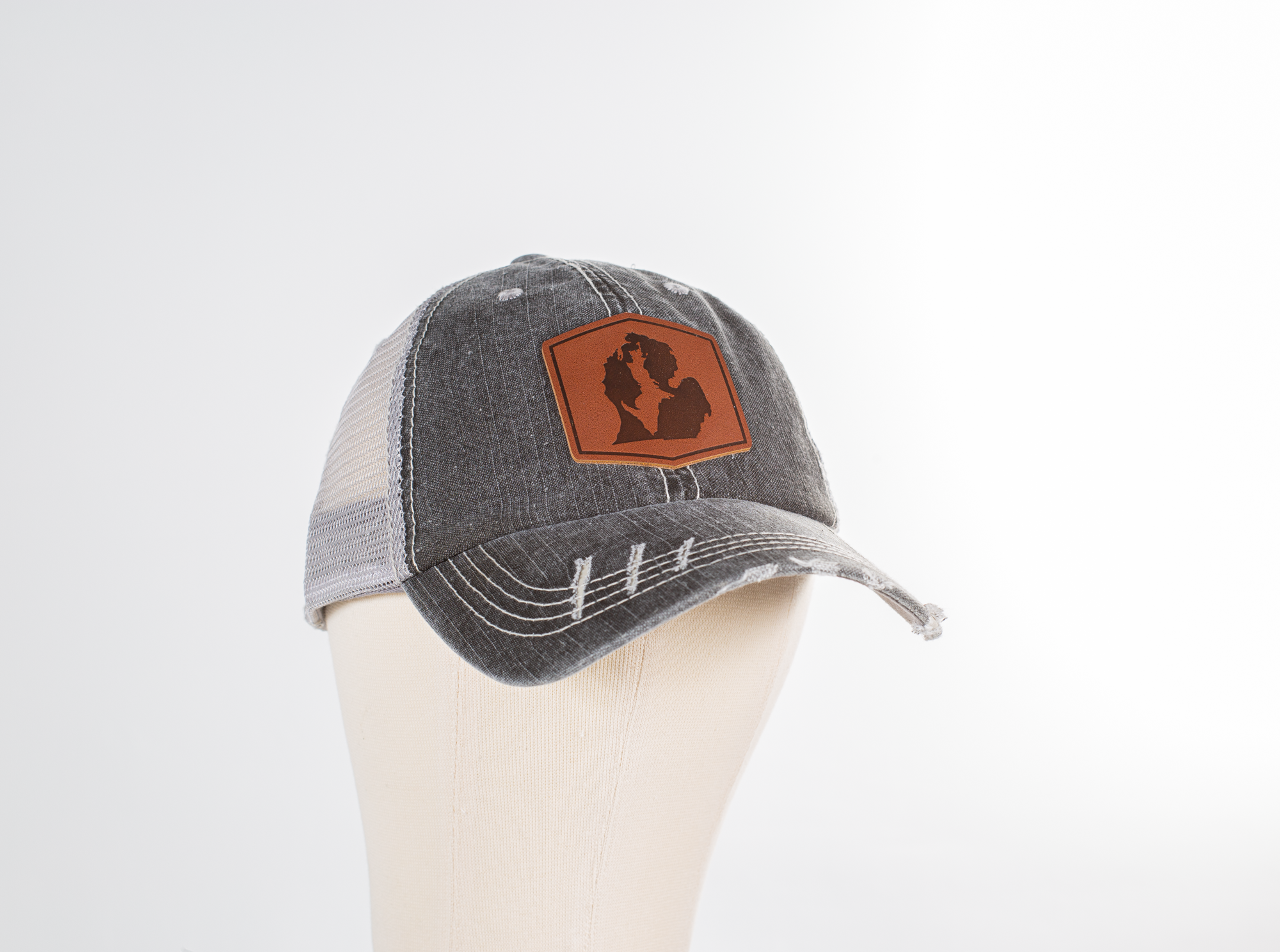 Upper Peninsula Inside Lower Michigan Leather Patch Hat