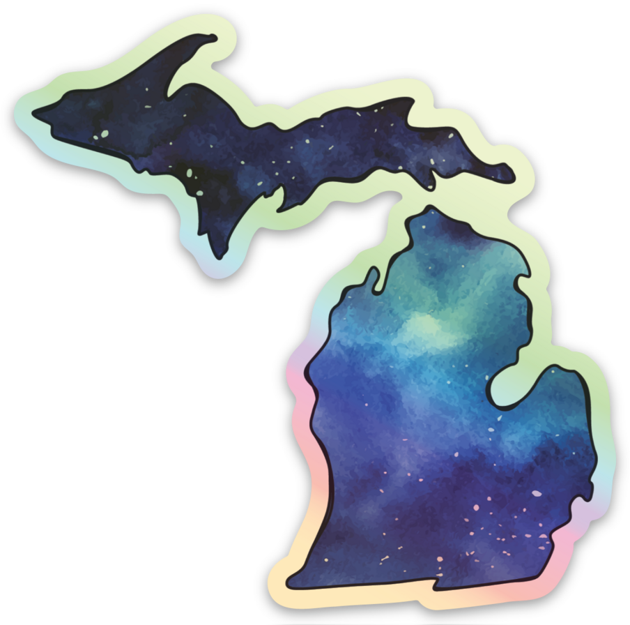 Watercolor - Space - Michigan - Waterproof Sticker (3" X 3")