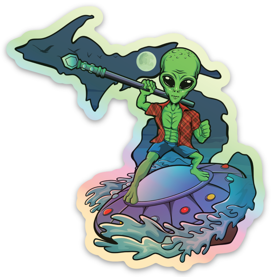 Alien  - Beach Night - Michigan - Waterproof Sticker (3" X 3")