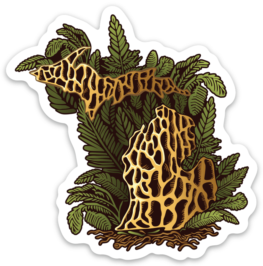Morel Mushroom - Michigan - Waterproof Sticker 3" X 3"