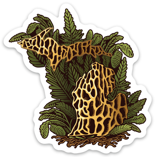 Morel Mushroom - Michigan - Waterproof Sticker (3" X 3")