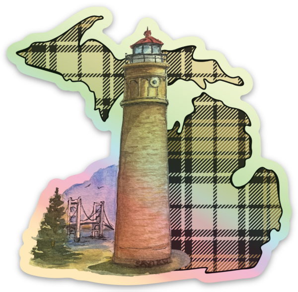 Big Mac Point - Lighthouse - Plaid - Badge - Waterproof Sticker (3" X 3")