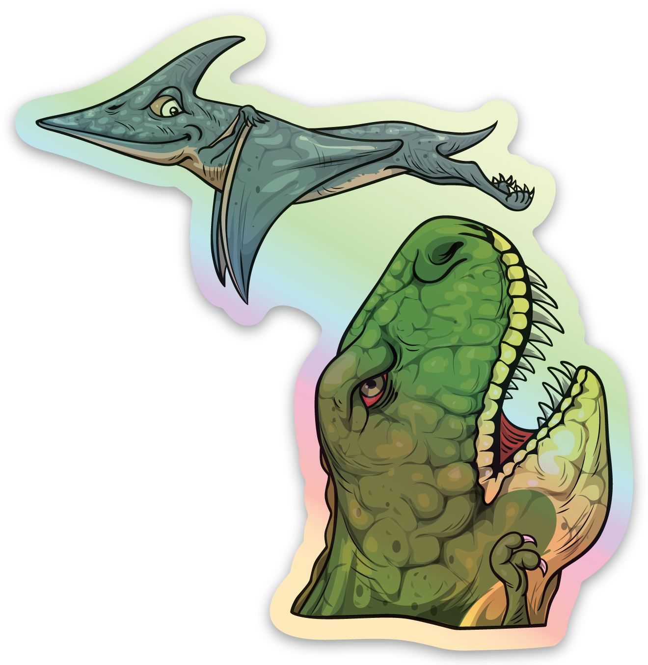 Dinos - Michigan - Waterproof Sticker (3" X 3")