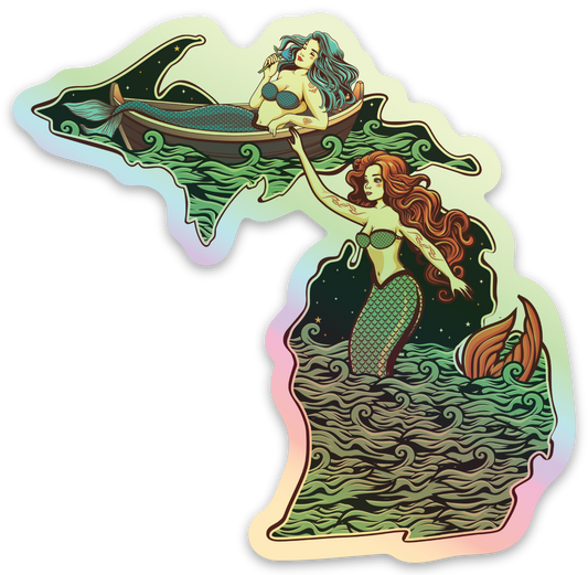 Mermaids - Ocean Night - Michigan - Waterproof Sticker (3" X 3")