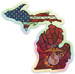 Stained Glass - USA - USMC - Michigan - Waterproof Sticker (3