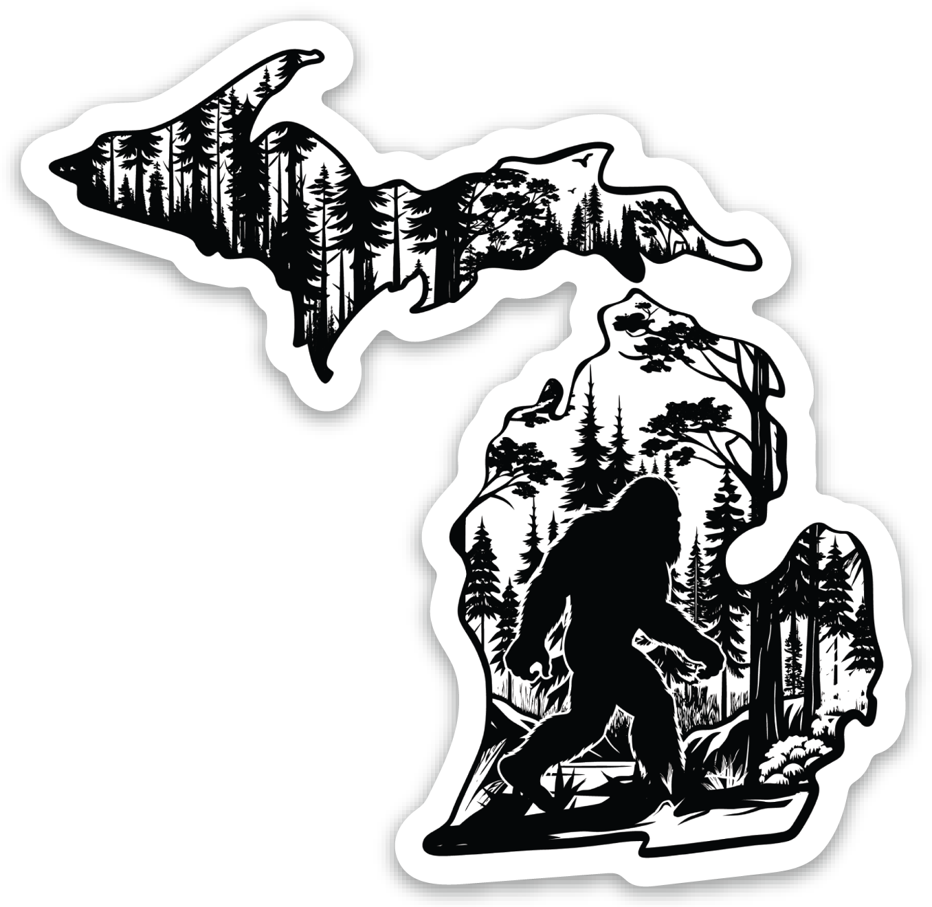 Outline - Sasquatch - Michigan - Waterproof Sticker (3" X 3")