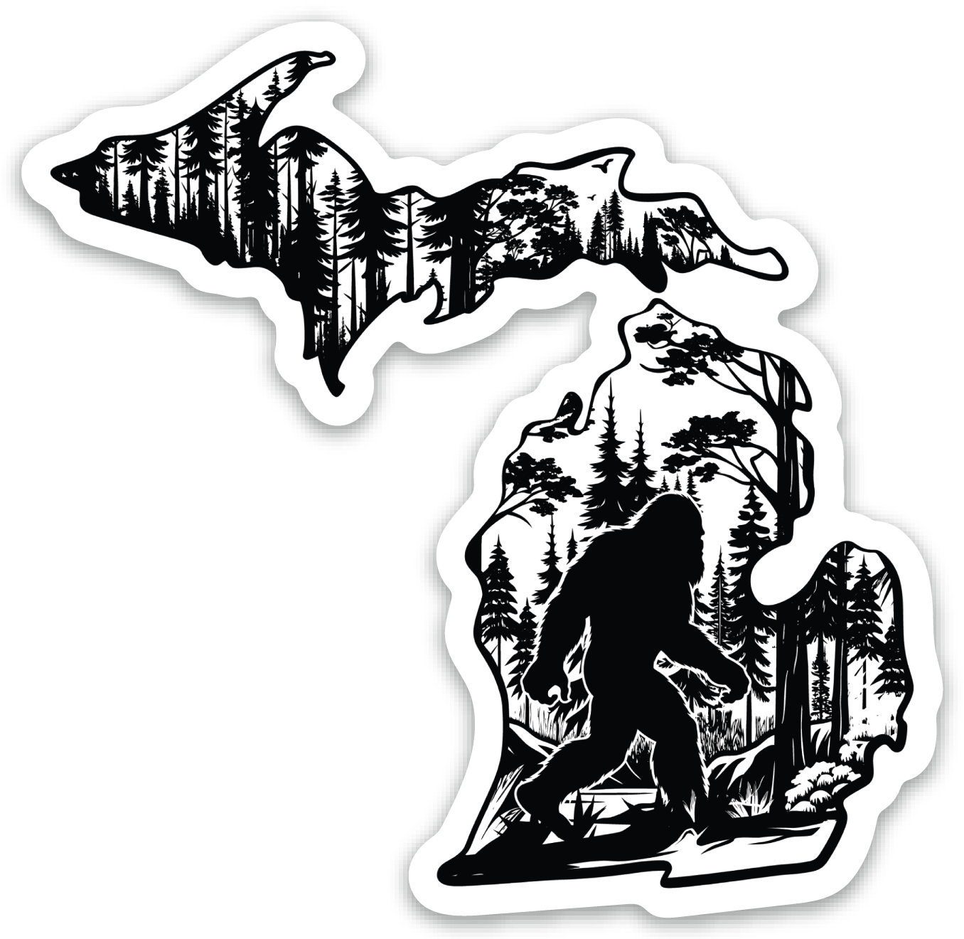 Outline - Sasquatch - Michigan - Waterproof Sticker 3" X 3"