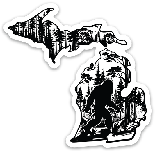 Outline - Sasquatch - Michigan - Waterproof Sticker (3" X 3")