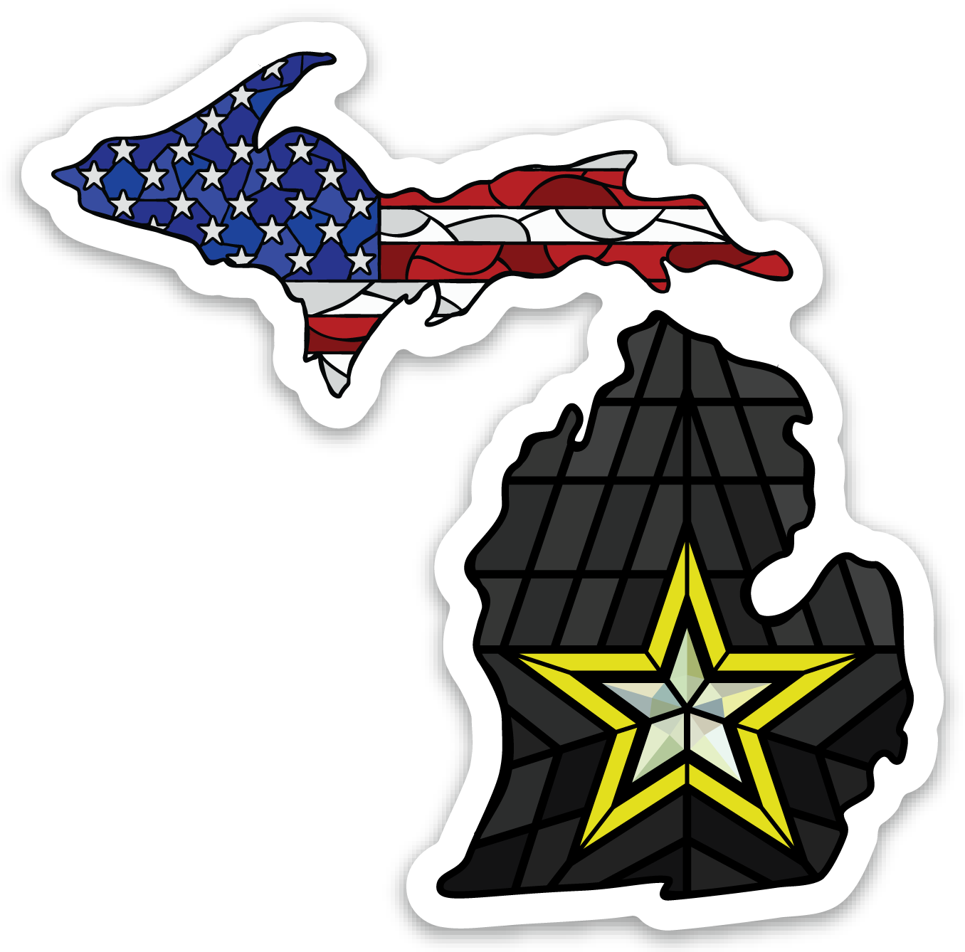 Stained Glass - USA - Army - Michigan - Waterproof Sticker (3" X 3")
