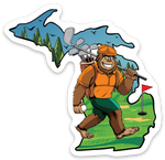 Sasquatch- Golfing - Michigan - Waterproof Sticker (3