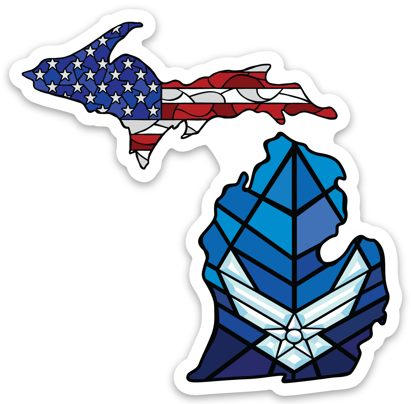 Stained Glass - USA - Air Force - Michigan - Waterproof Sticker (3" X 3")