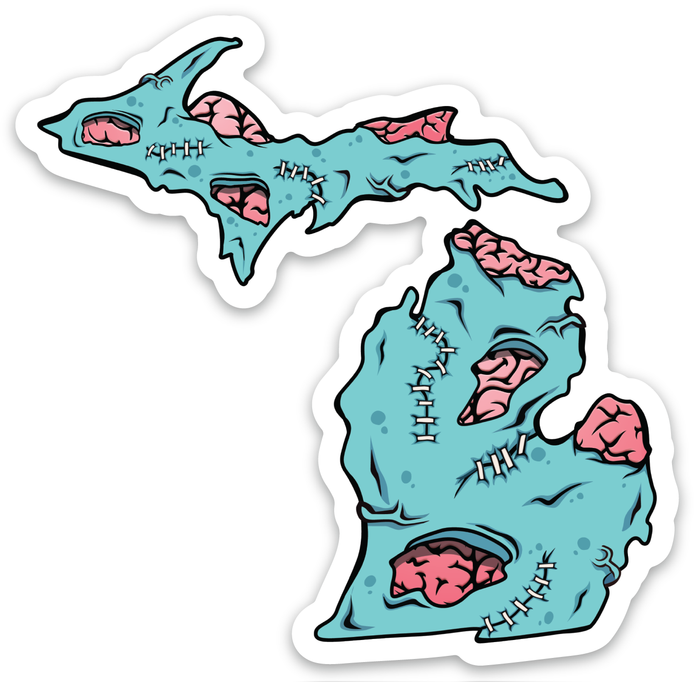 Zombie - Brain - Michigan - Waterproof Sticker (3" X 3")