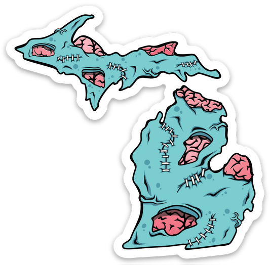 Zombie - Brain - Michigan - Waterproof Sticker 3" X 3"