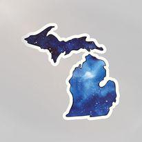 Watercolor Night Sky - Michigan - Waterproof Sticker (3" X 3")