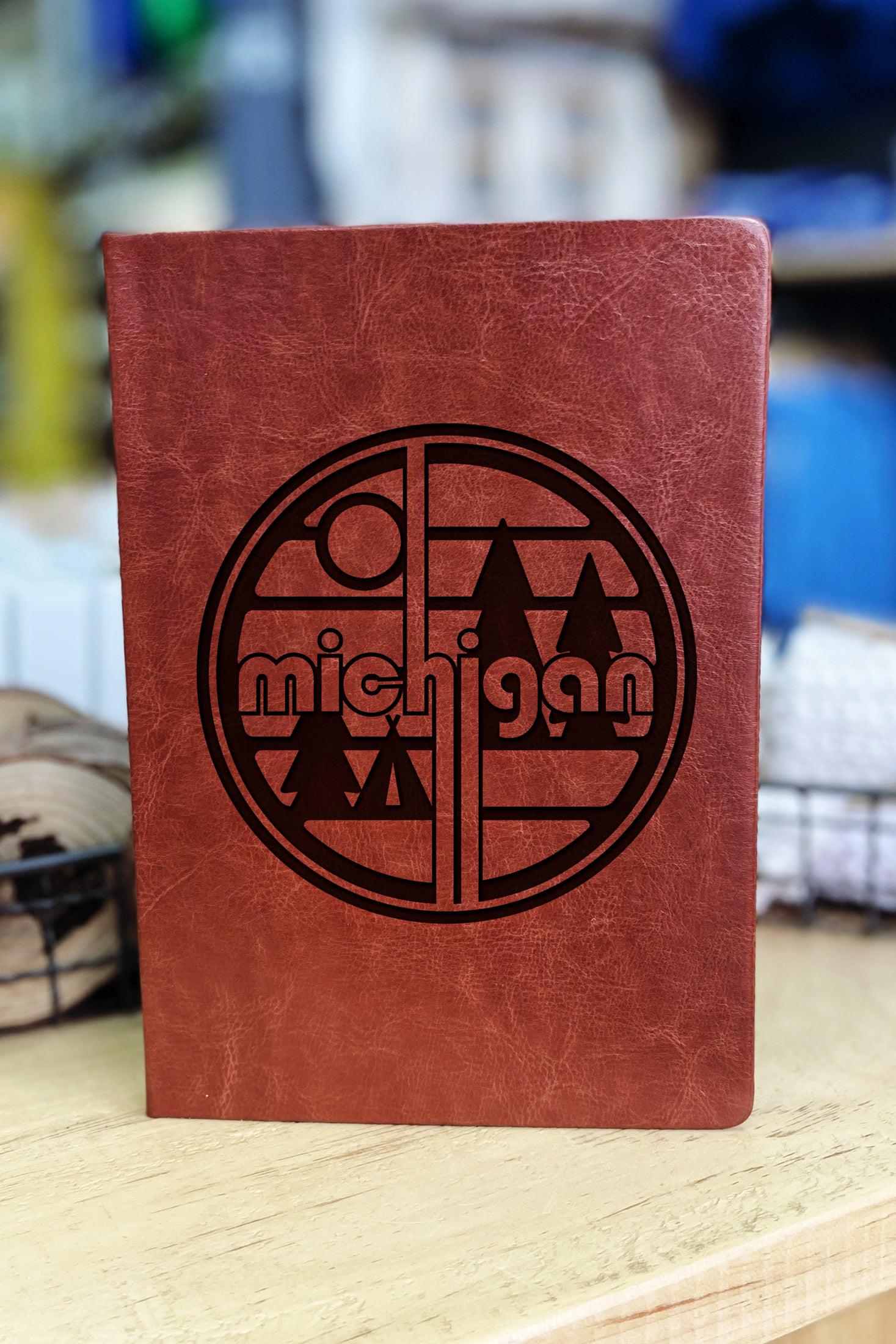 "Michigan" Retro Camping - Badge - Leather Journal