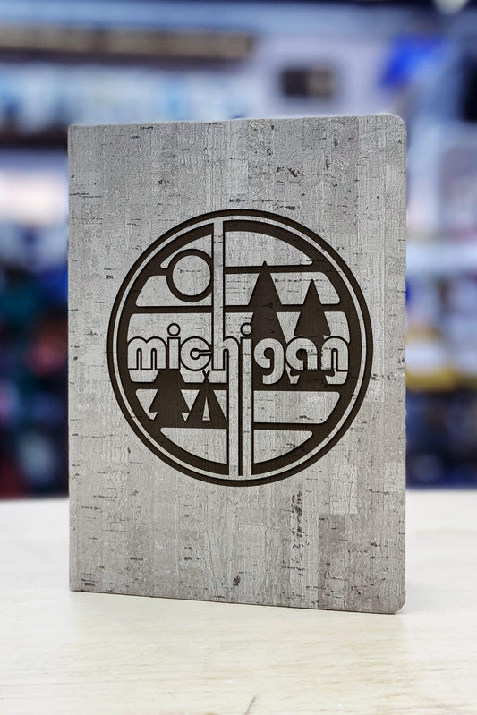 "Michigan" Retro Camping - Badge - Leather Journal