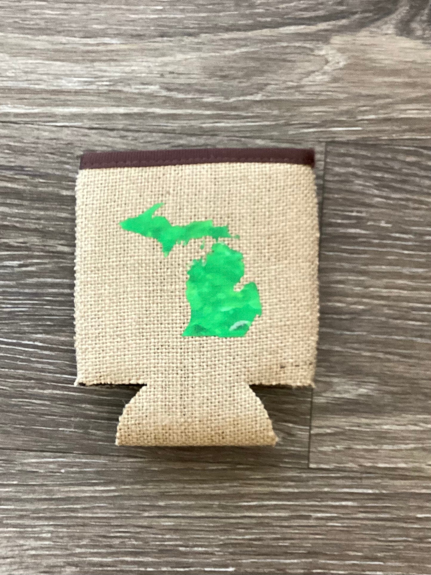Watercolor - Green - Michigan - Burlap Koozie