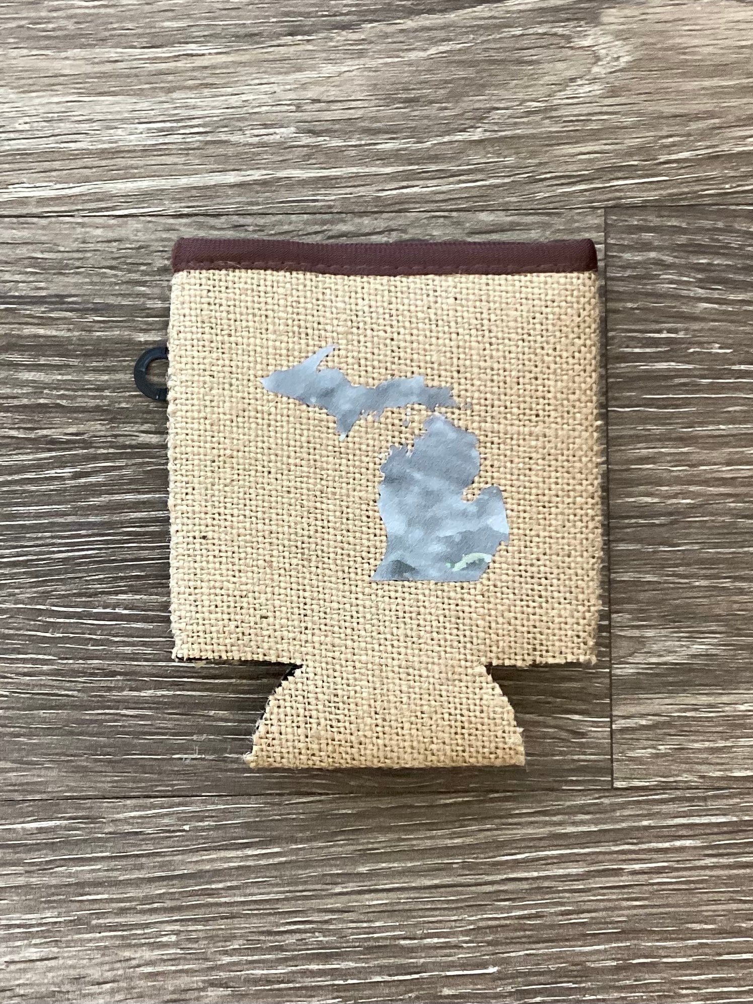 Watercolor - Gray - Michigan - Burlap Koozie