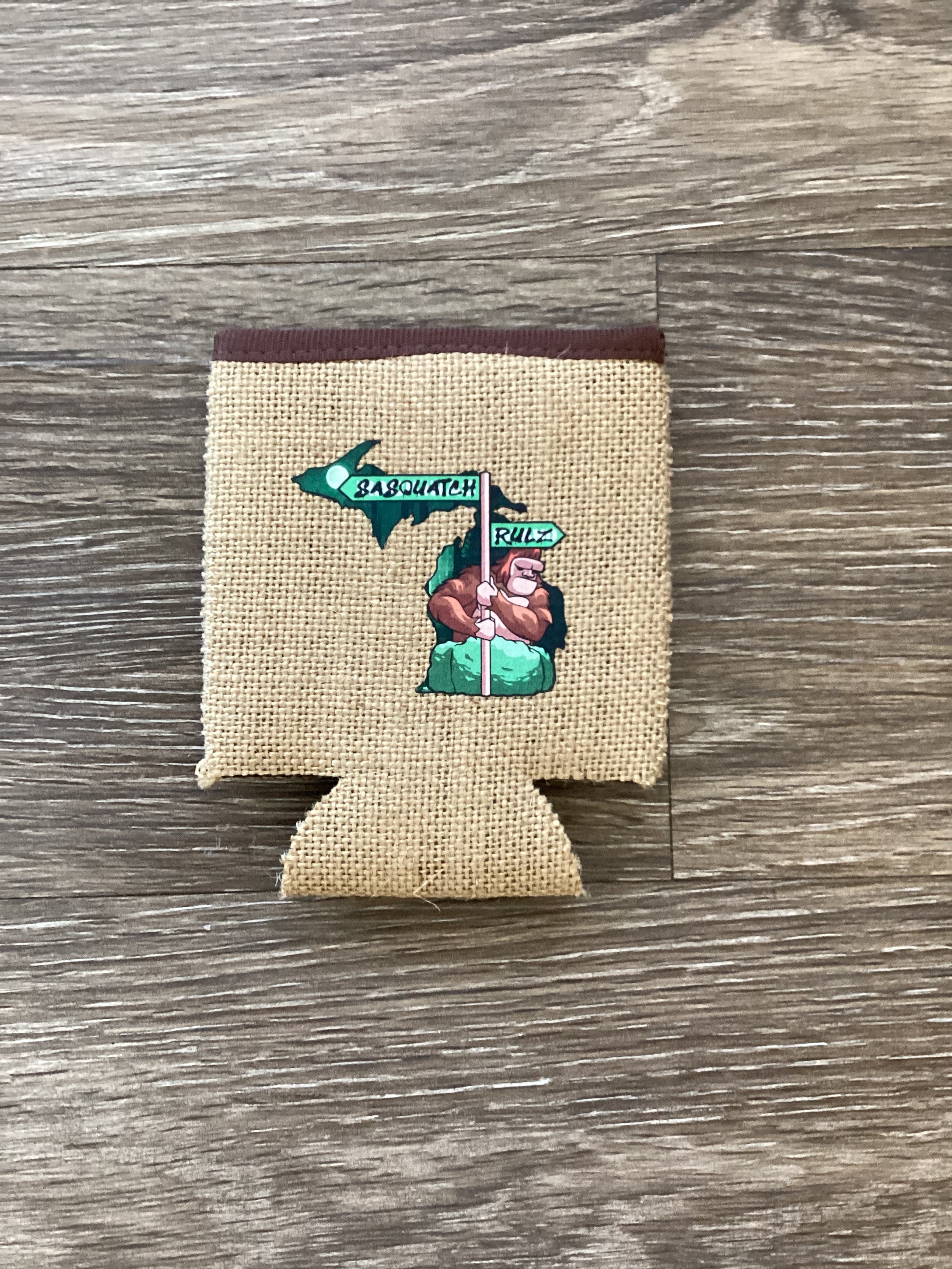 Night Forest - Sasquatch Rulz - Michigan - Burlap Koozie