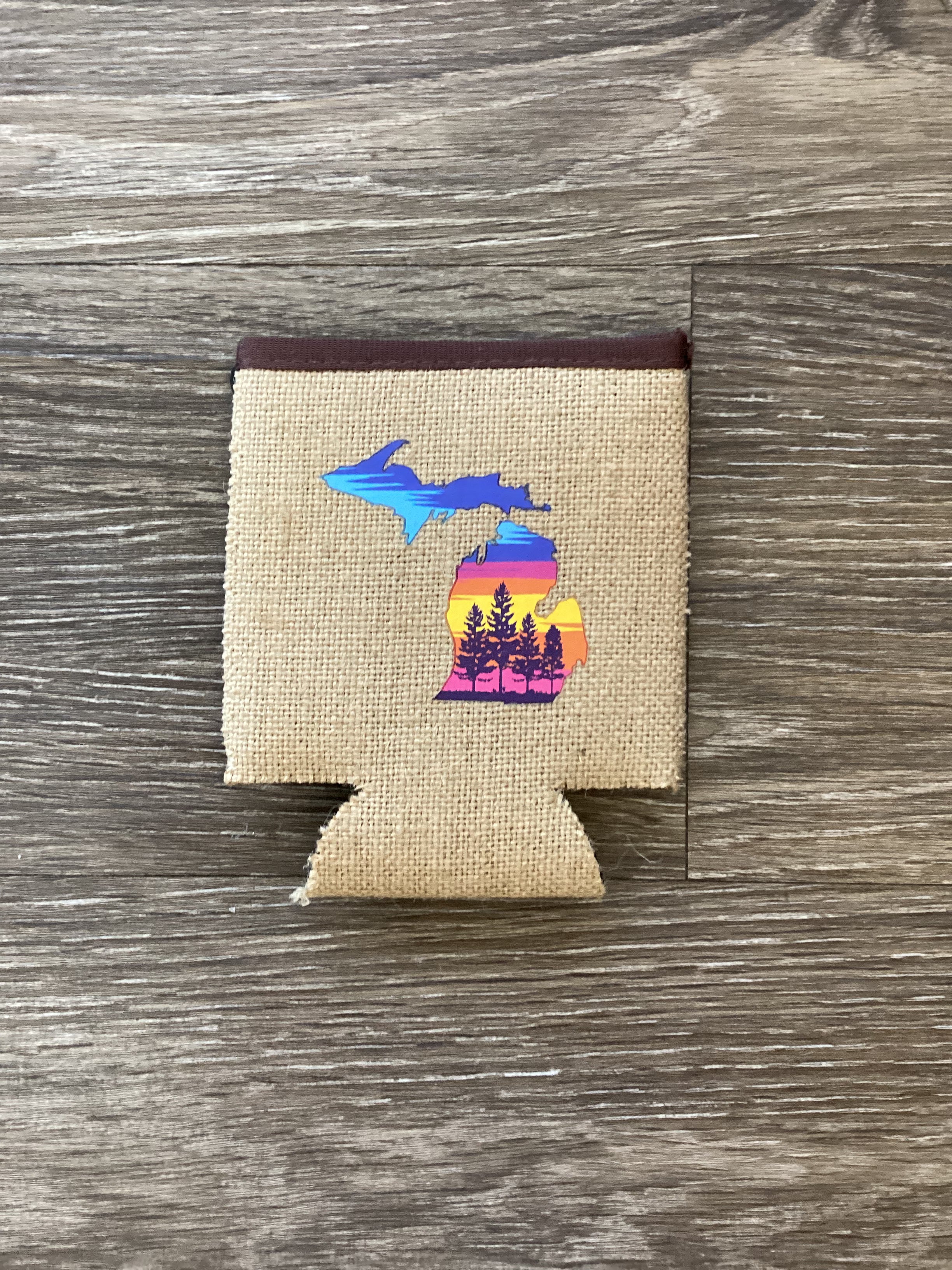 Miami Sunset - Michigan - Burlap Koozie