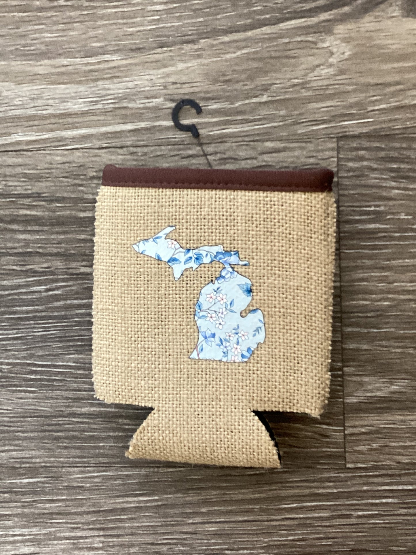 Blossoms - Gray - Michigan - Burlap Koozie