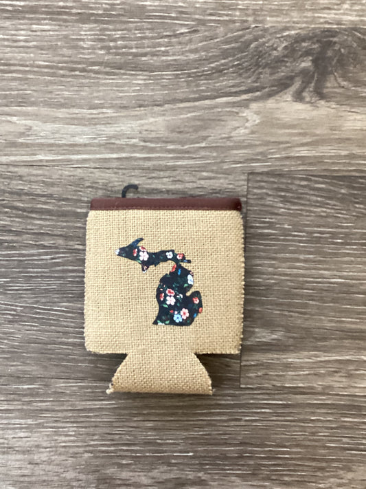 Branches Floral - Black - Michigan - Burlap Koozie