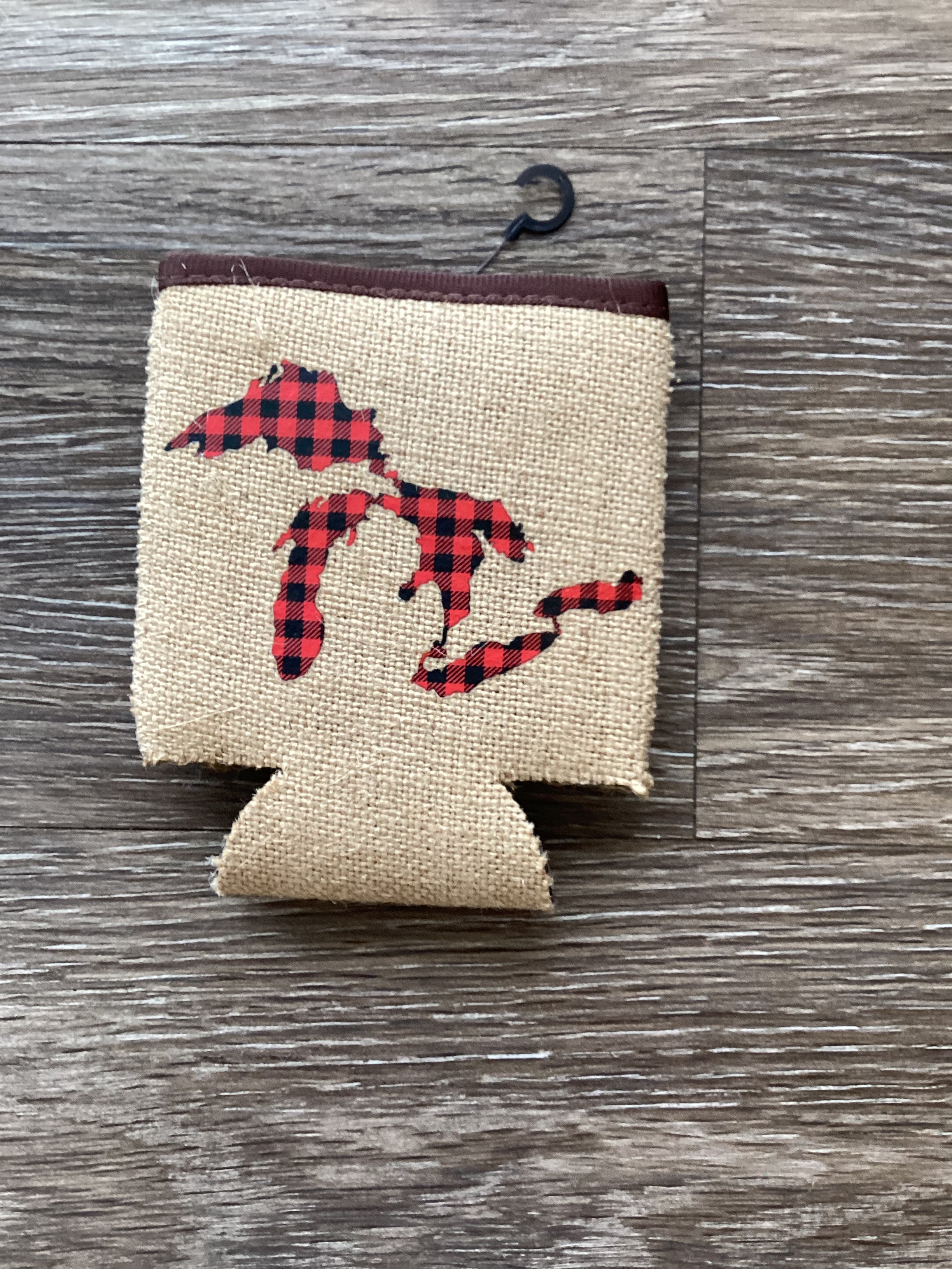 Plaid - Red - Michigan - Burlap Koozie