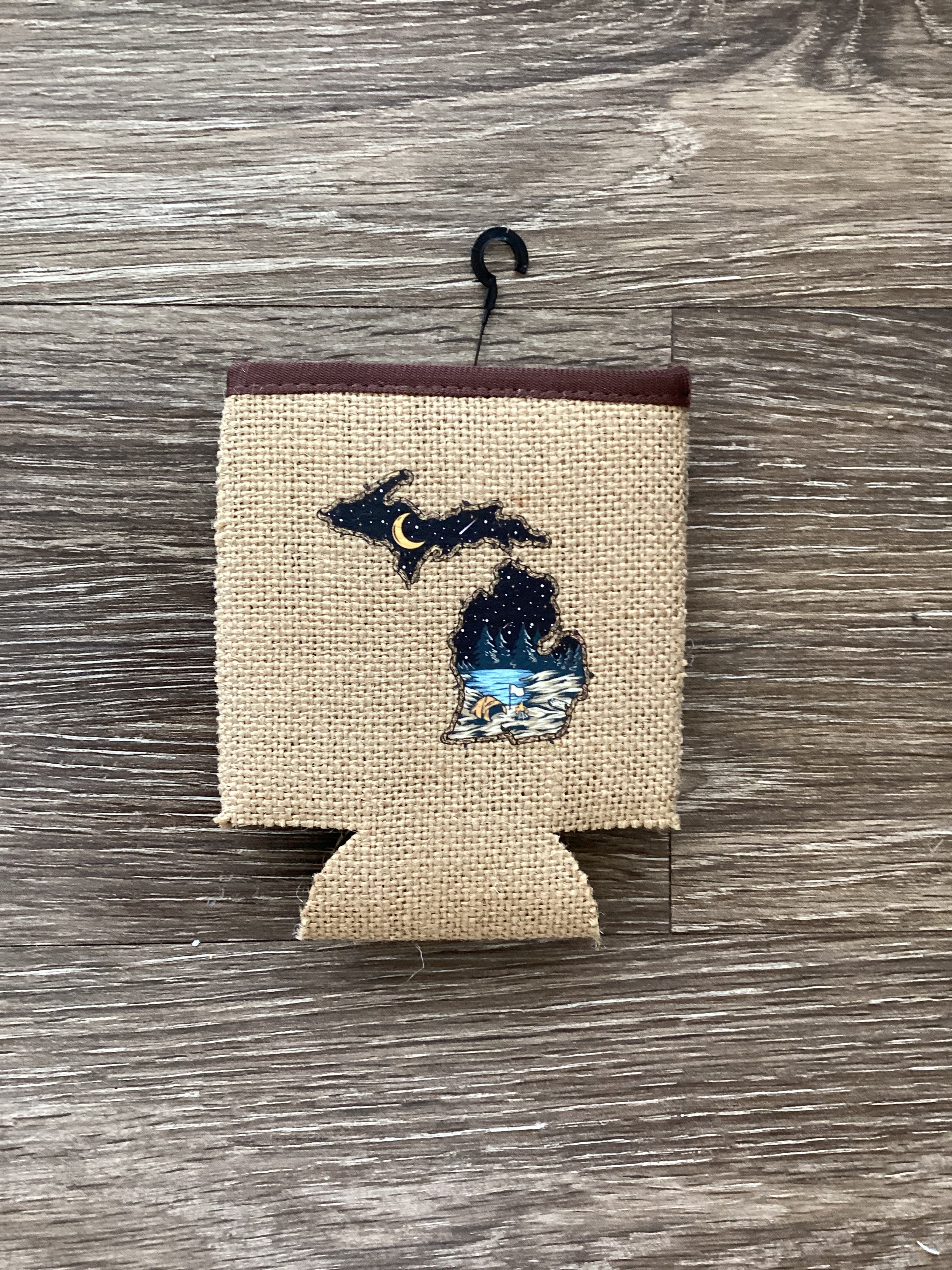 Twigs of Michigan - Starry Camp - Michigan - Burlap Koozie