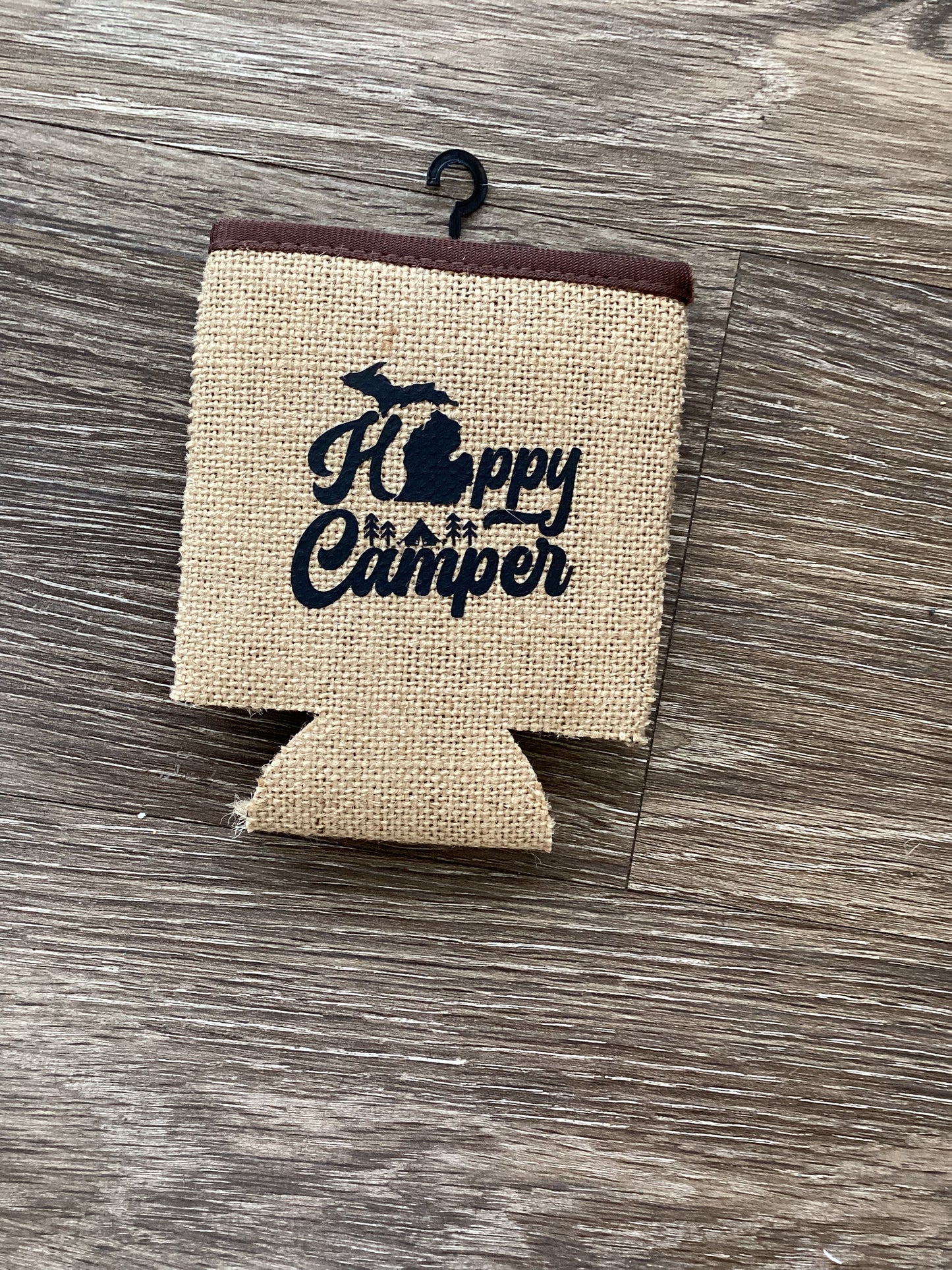 Happy Camper - Michigan - Burlap Koozie