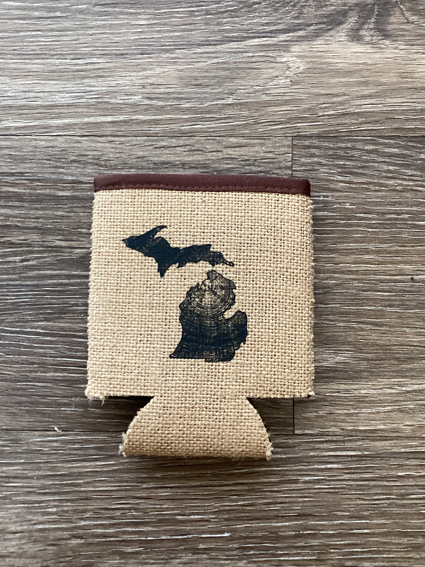 Tree Ring - Michigan - Burlap Koozie