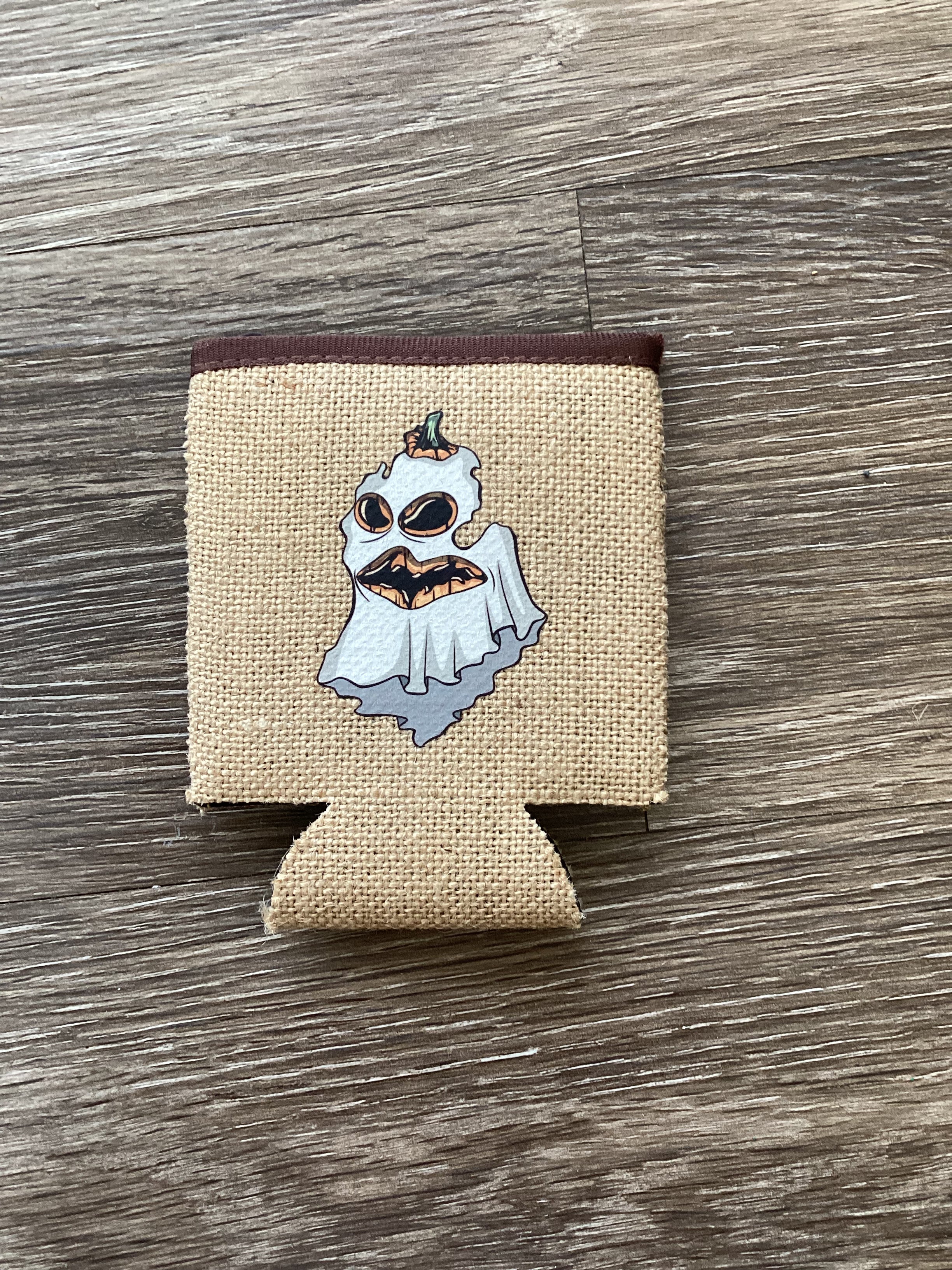 Ghost Pumpkin - Michigan - Burlap Koozie