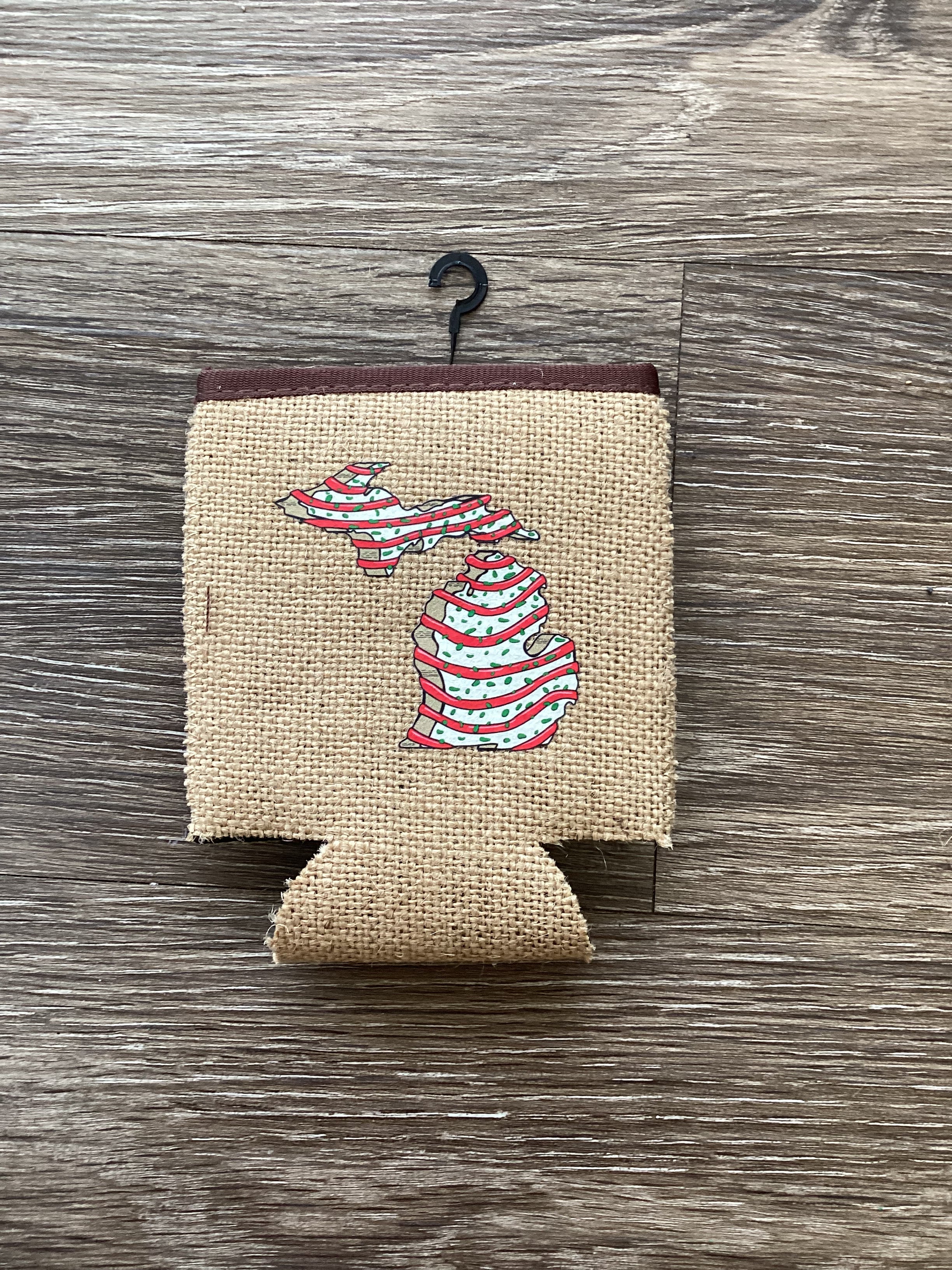 Michigan Christmas Cake - Michigan - Burlap Koozie