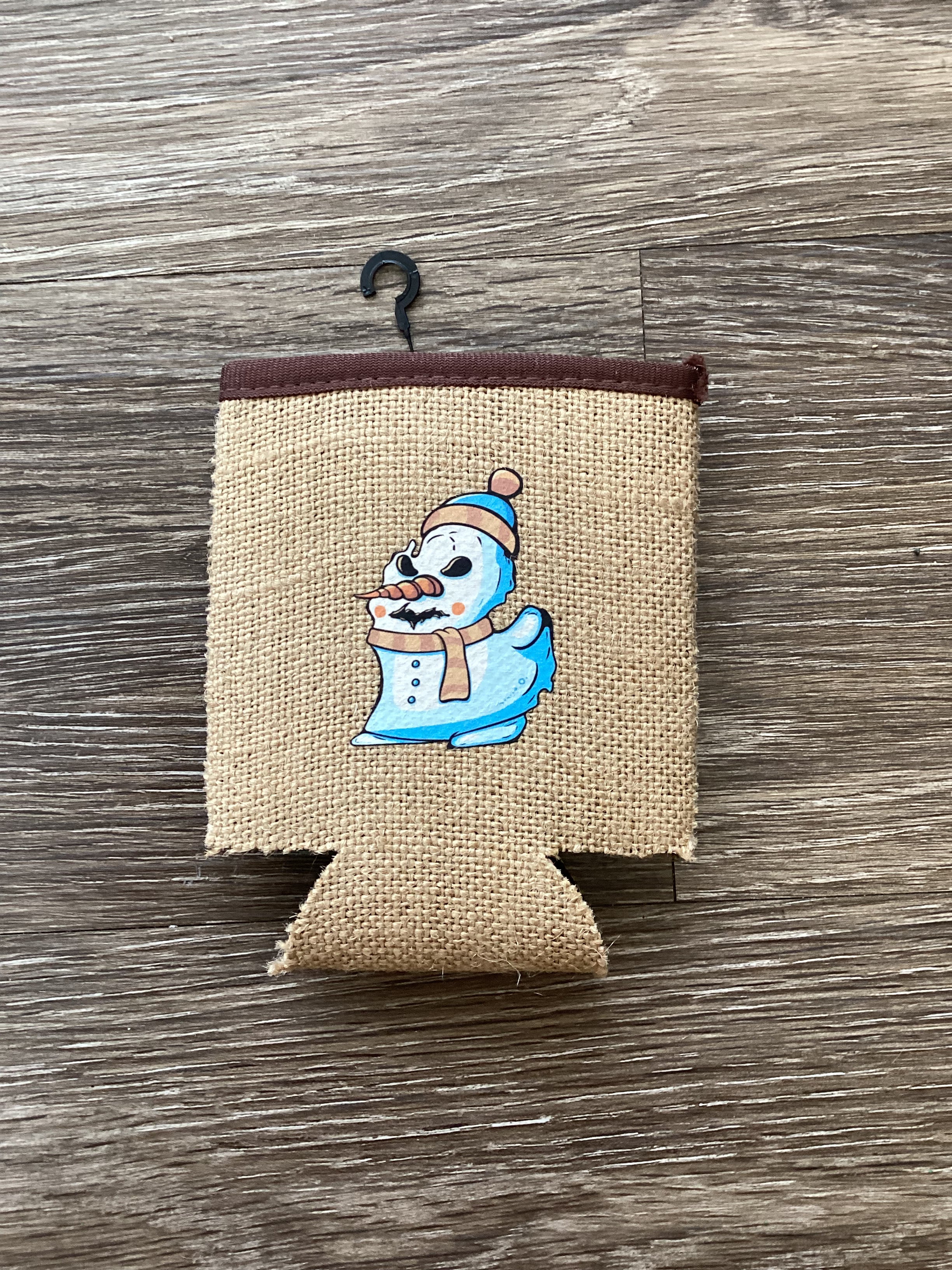 Mean Snowman - Michigan - Burlap Koozie