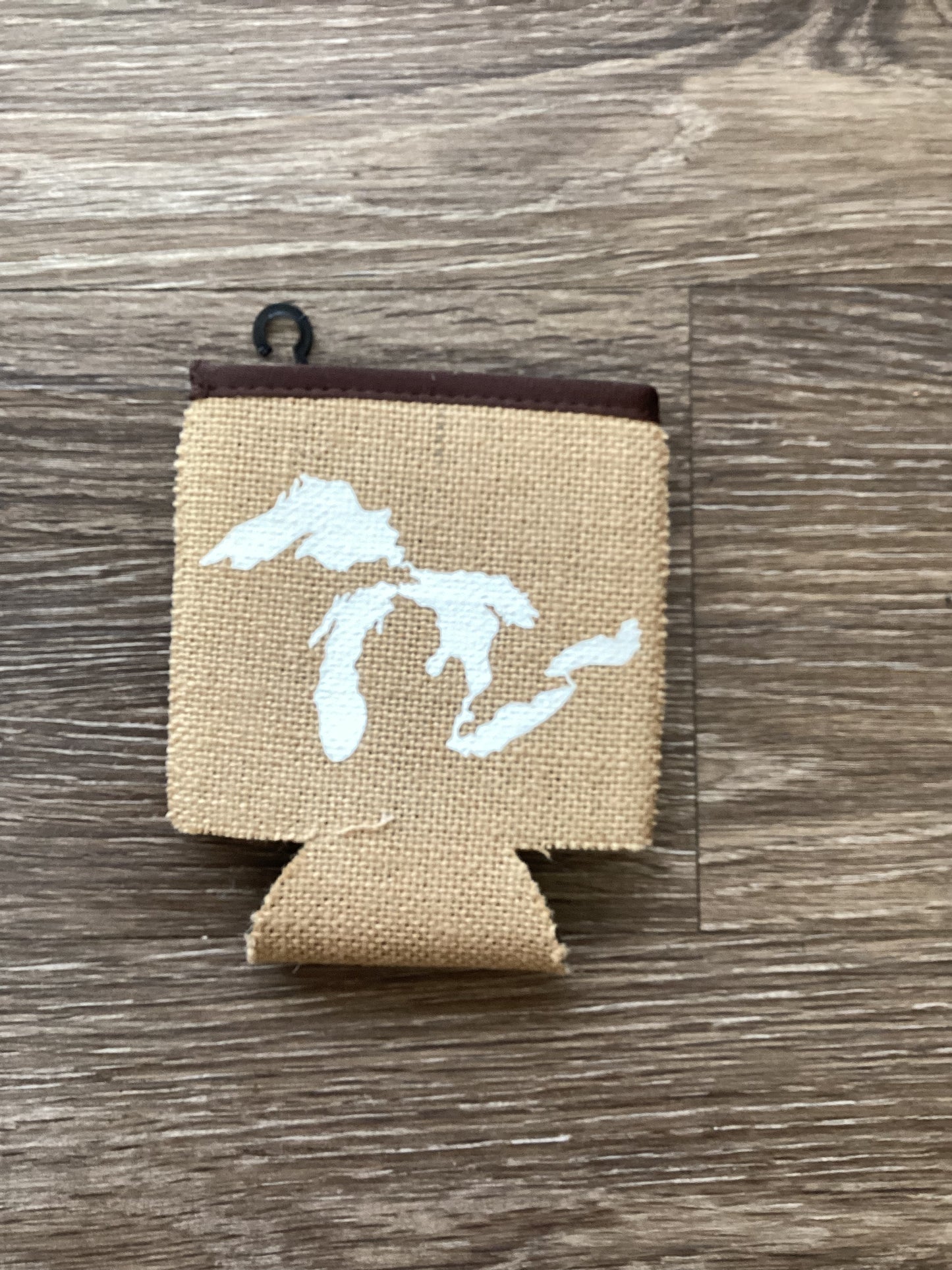 White Michigan - Up Inside - Michigan - Burlap Koozie