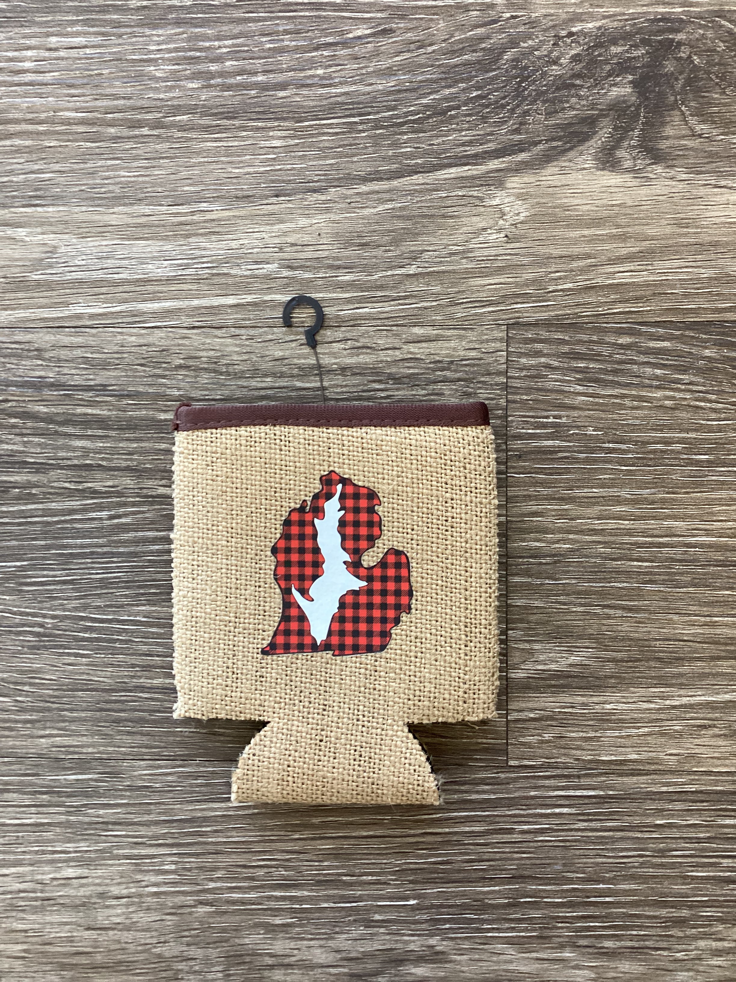 Plaid - Red - Up Inside Lp - Michigan - Burlap Koozie