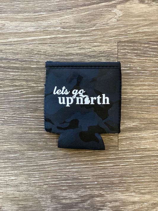 Lets Go Up North - Michigan - Black Camo Koozie