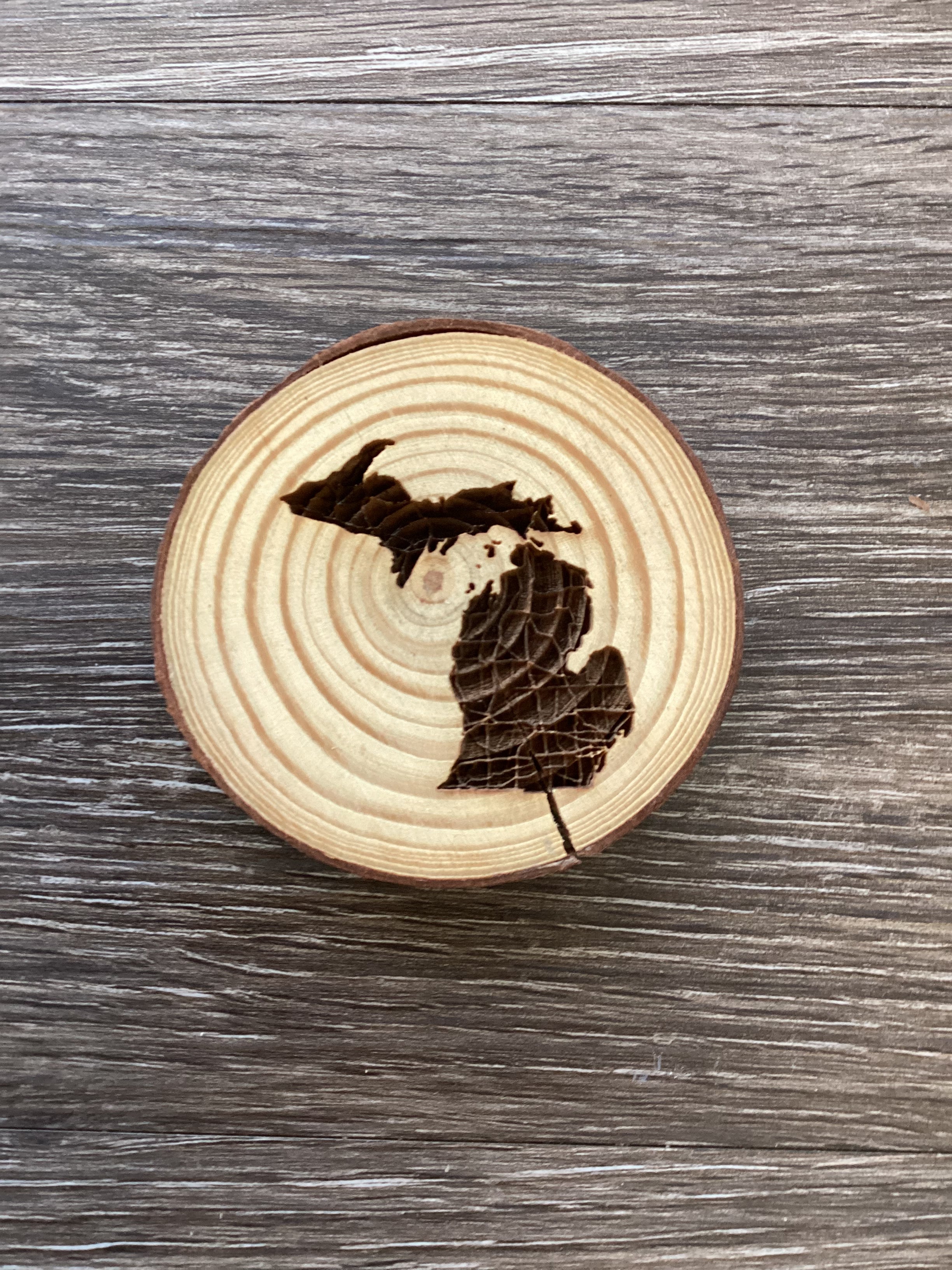 Map - Michigan - Wooden Log Magnet