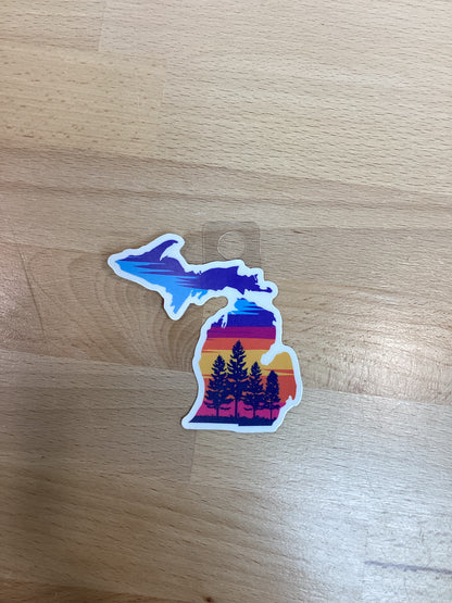 Miami Sunset - Michigan - Waterproof Sticker (3" X 3")