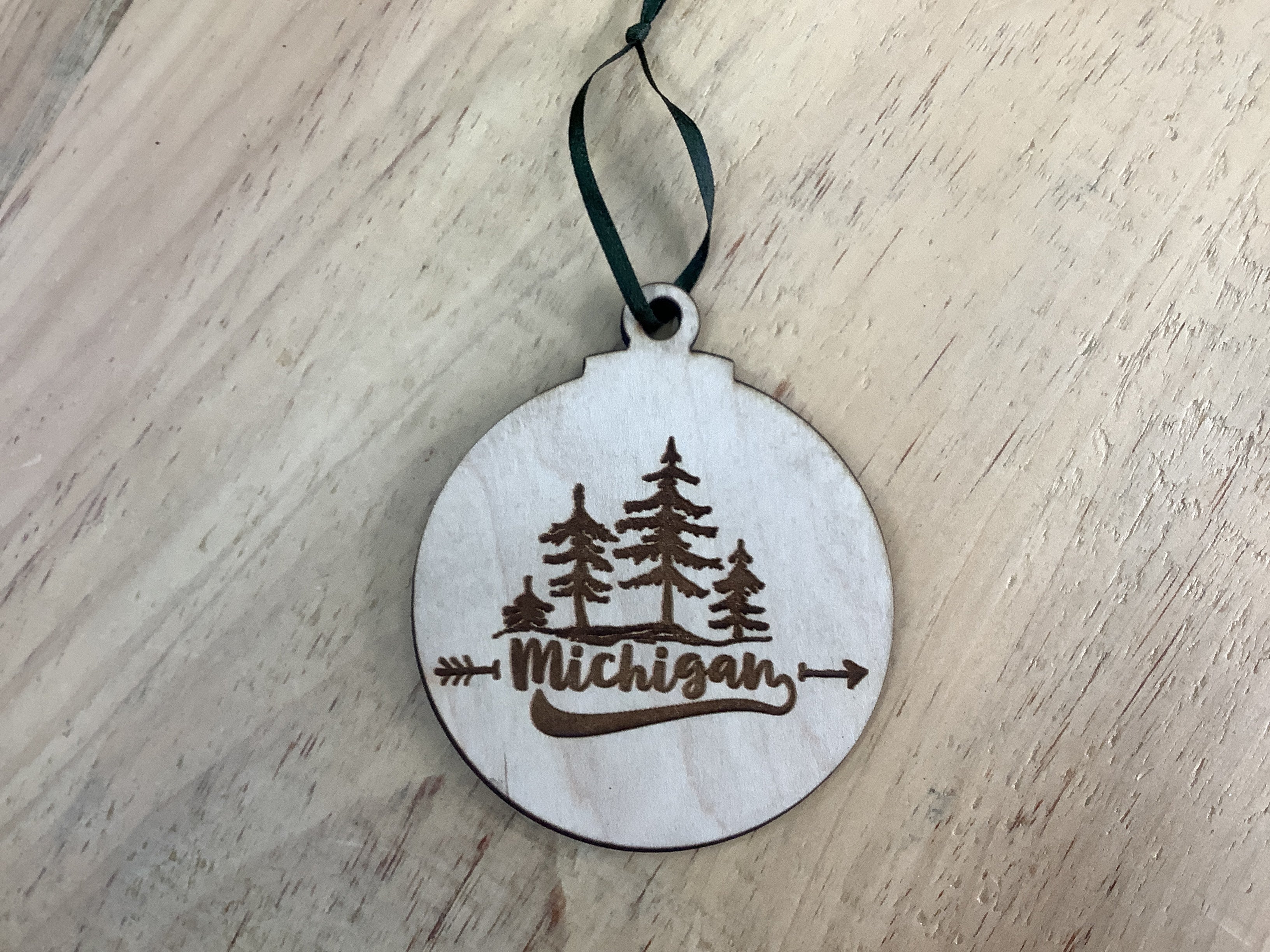 'Michigan' Forest - Bulb Shape - Wood Engraved Ornament