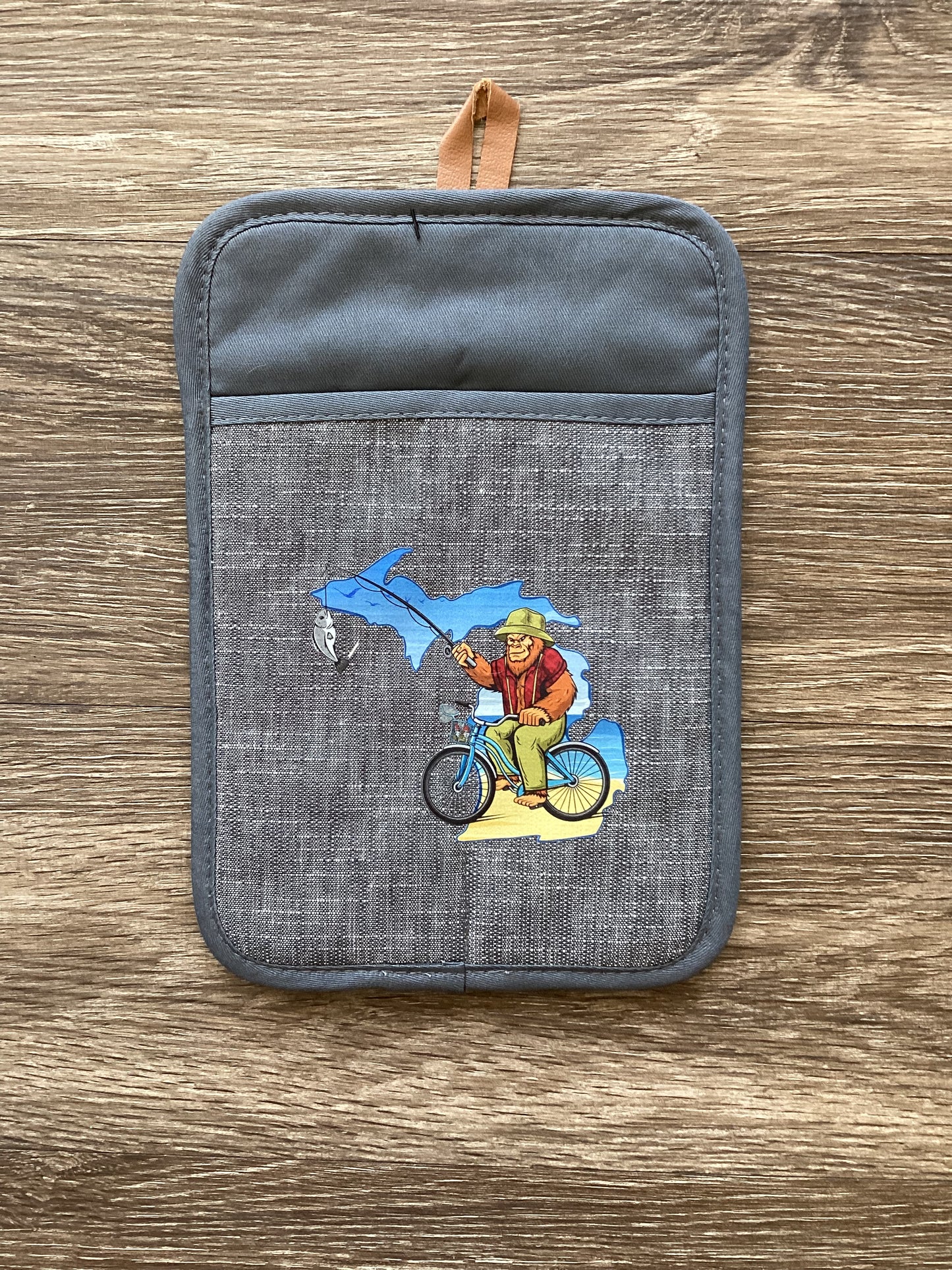 Sasquatch - Bike Fishing - Beach - Michigan - Rectangle Oven Mitt