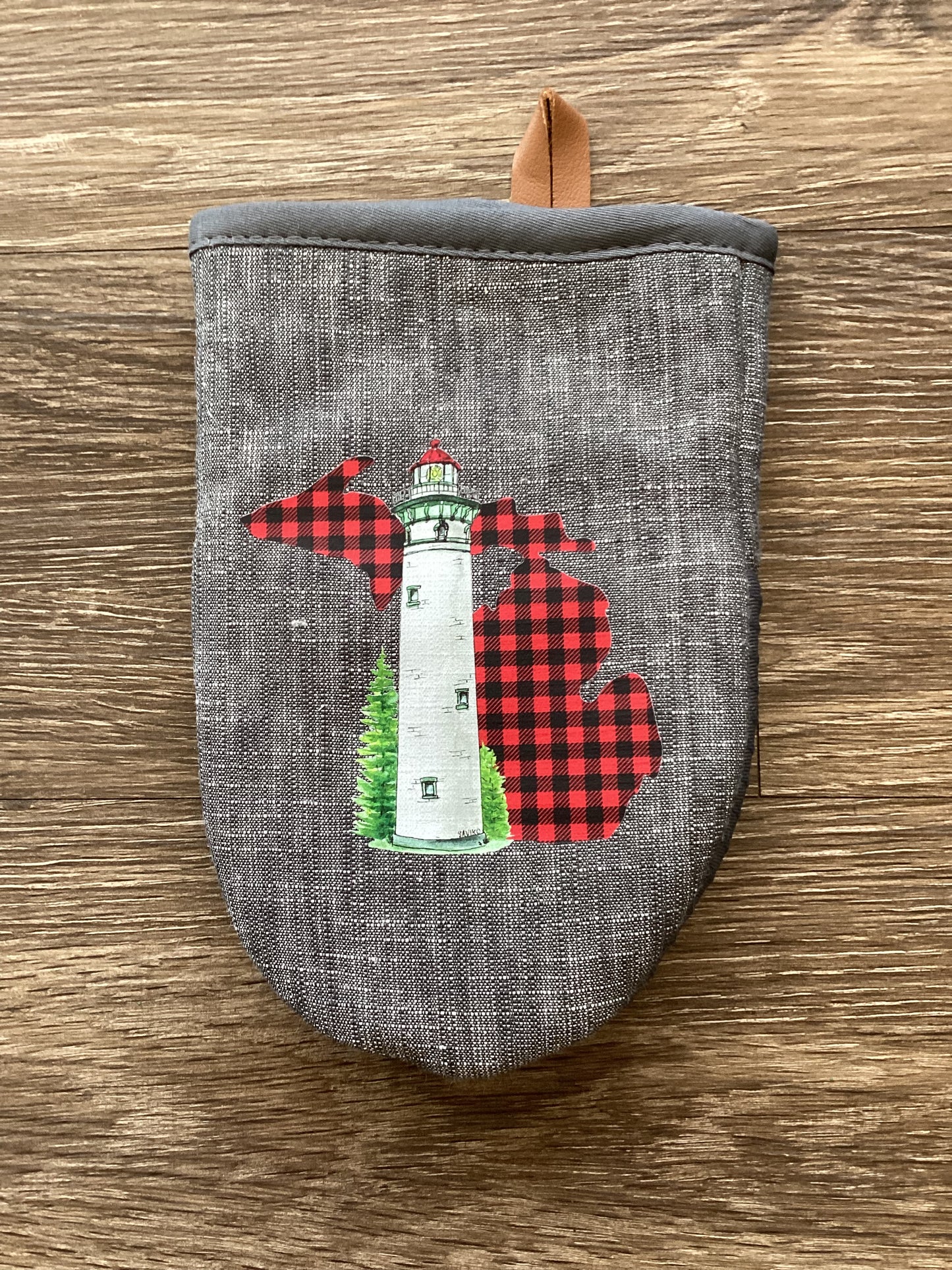 Plaid - Red - Lighthouse - Michigan - Short Oven Mitt
