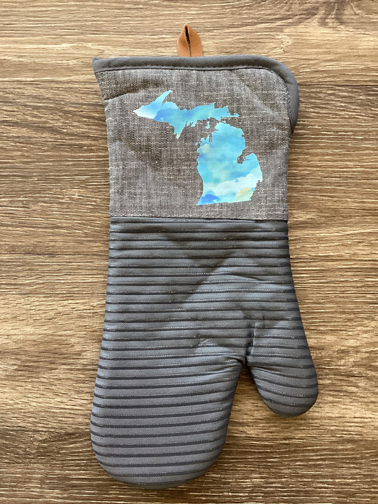 Watercolor - Light Blue - Michigan - Large Oven Mitt