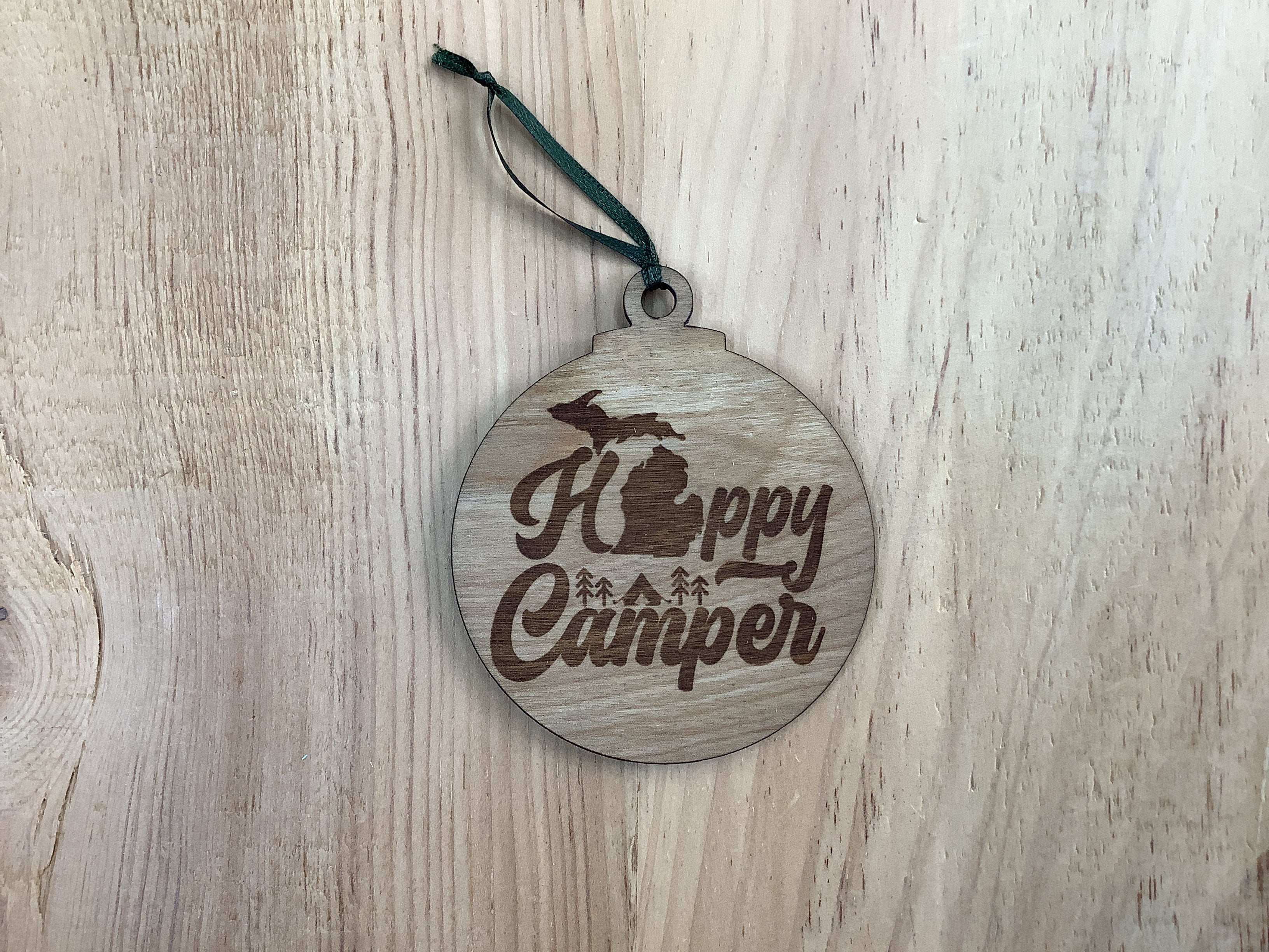 'Happy Camper' - Word - Wooden Engraved Ornament