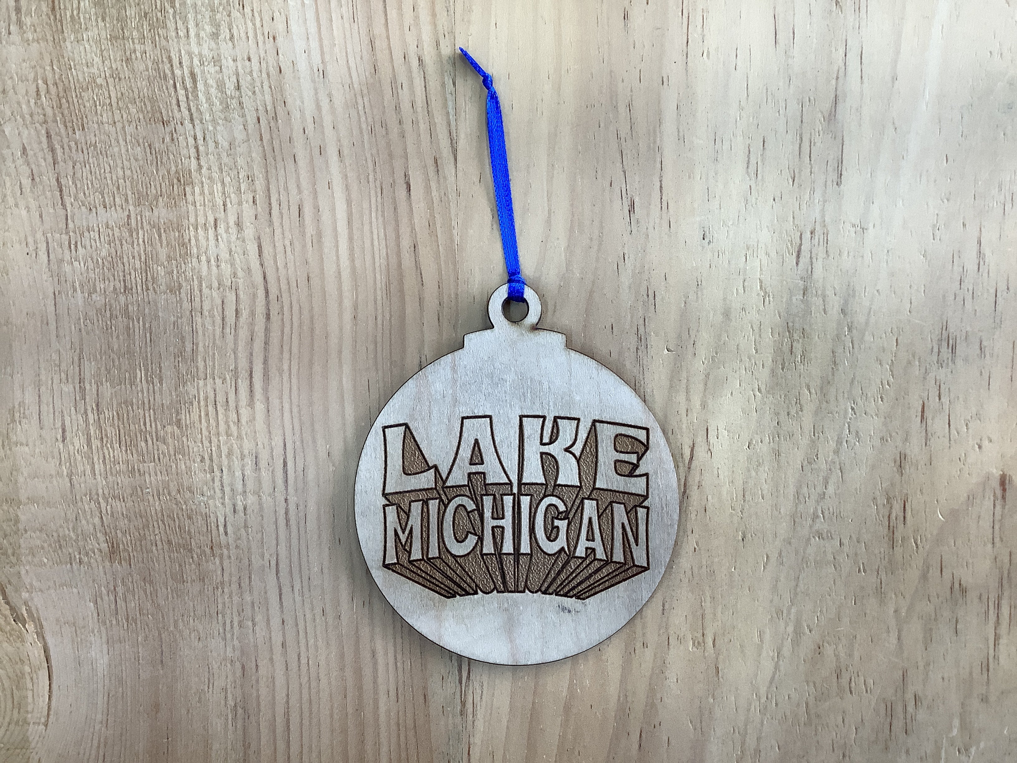 'Lake Michigan' - Word - Wood Engraved Ornament