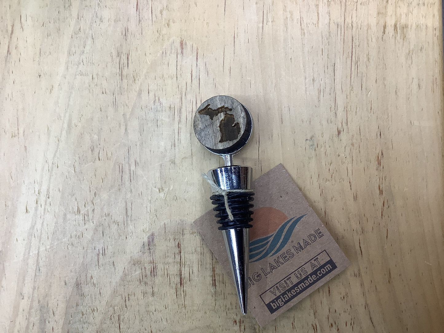 Wood Michigan Wine Stopper - Laser Engraved